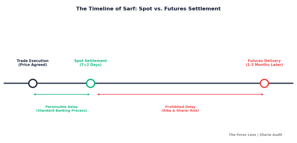 Timeline comparison of Halal Spot Forex settlement vs Haram Futures contracts